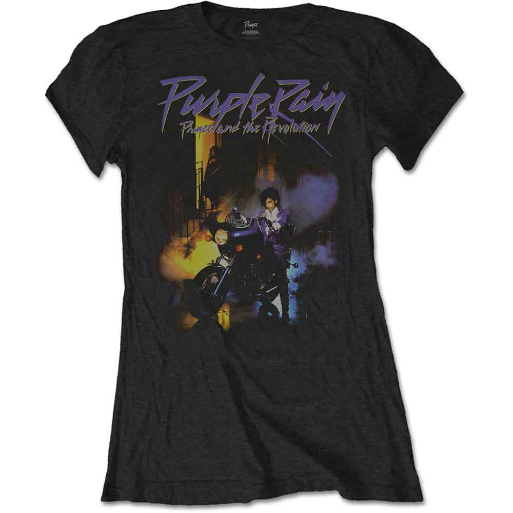 Prince Ladies T-Shirt: Purple Rain (Black)