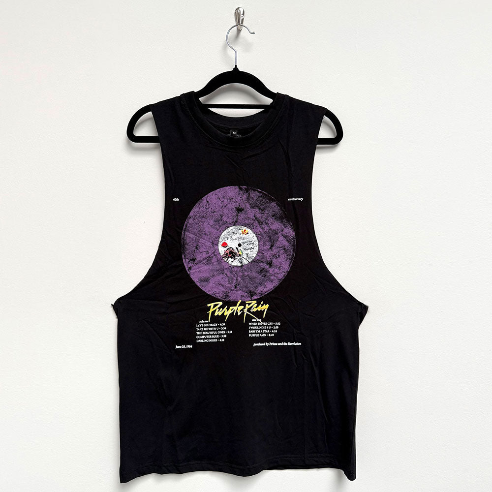 Prince Unisex Vest T-Shirt: Purple Rain Disc (Black)