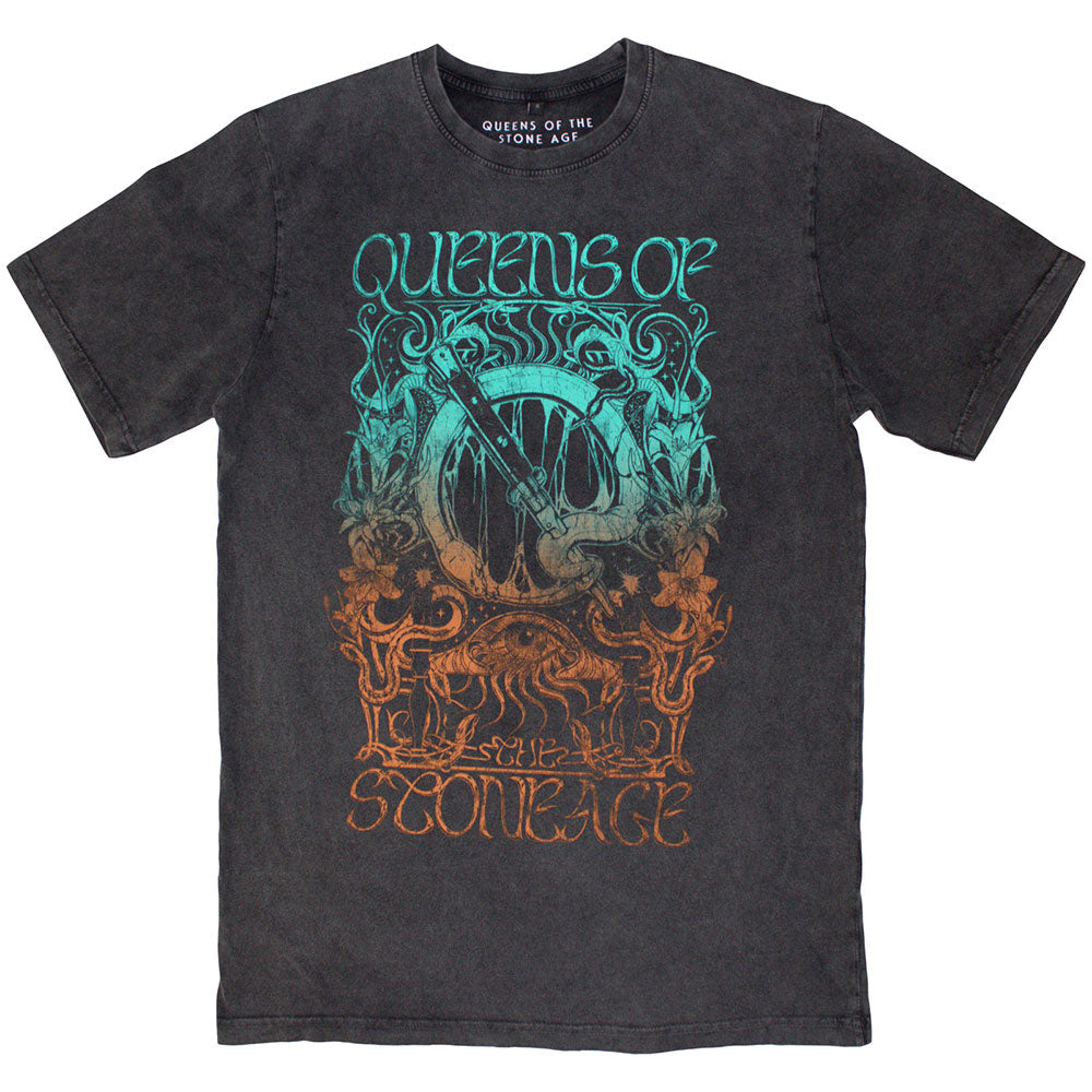 Queens Of The Stone Age Unisex Stone Wash T-Shirt: Montage (Charcoal Grey)