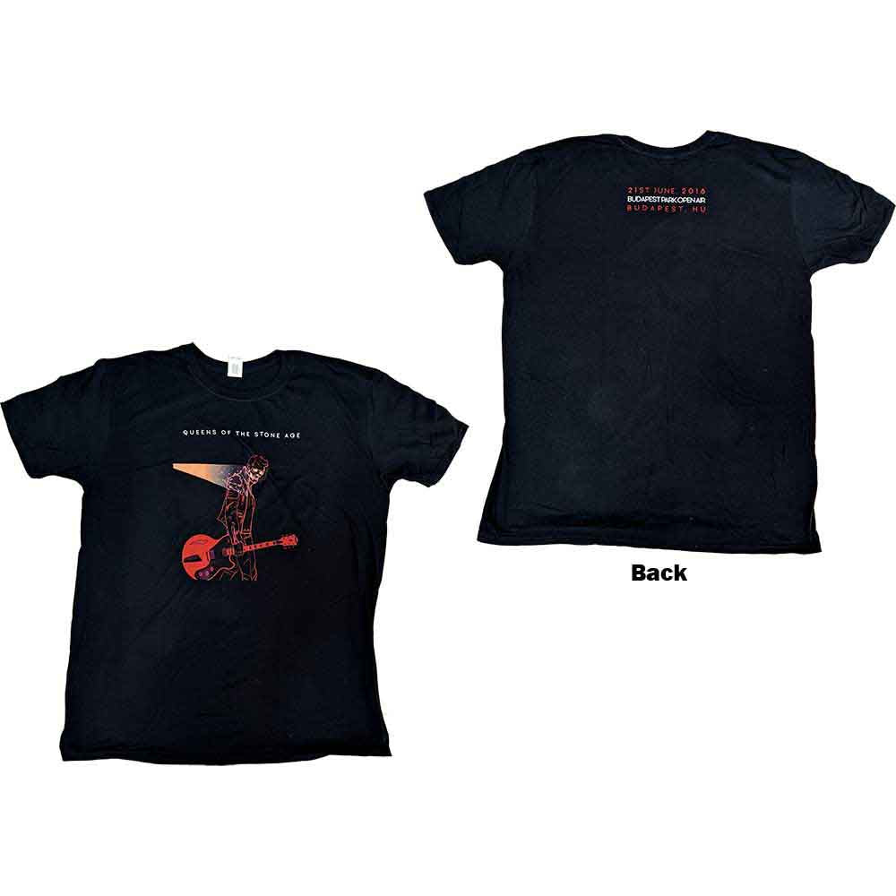 Queens Of The Stone Age Unisex T-Shirt: Budapest 2018 (Black) (Back Print & Ex-Tour) (Large)
