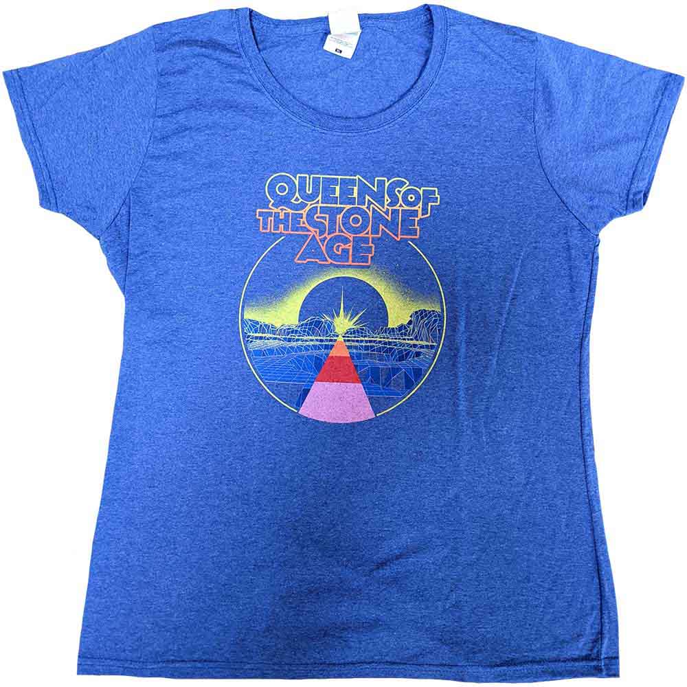 Queens Of The Stone Age Ladies T-Shirt: Warp Planet (Blue) (Ex-Tour)
