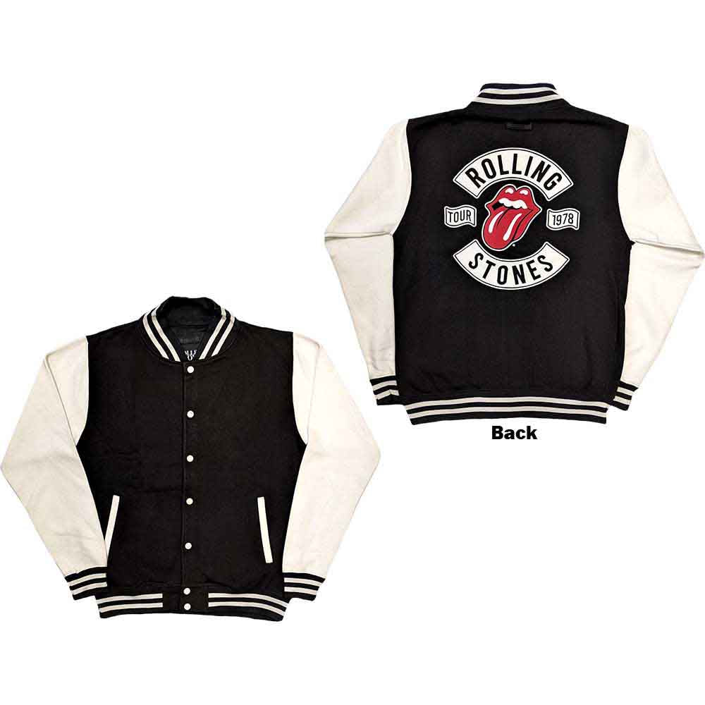 The Rolling Stones Unisex Varsity Jacket: Tour '78 (Black & White) (Back Print)