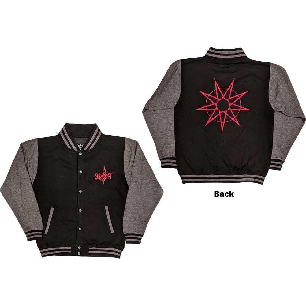 Slipknot Unisex Varsity Jacket: 9 Point Star (Black & Charcoal Grey) (Back Print)