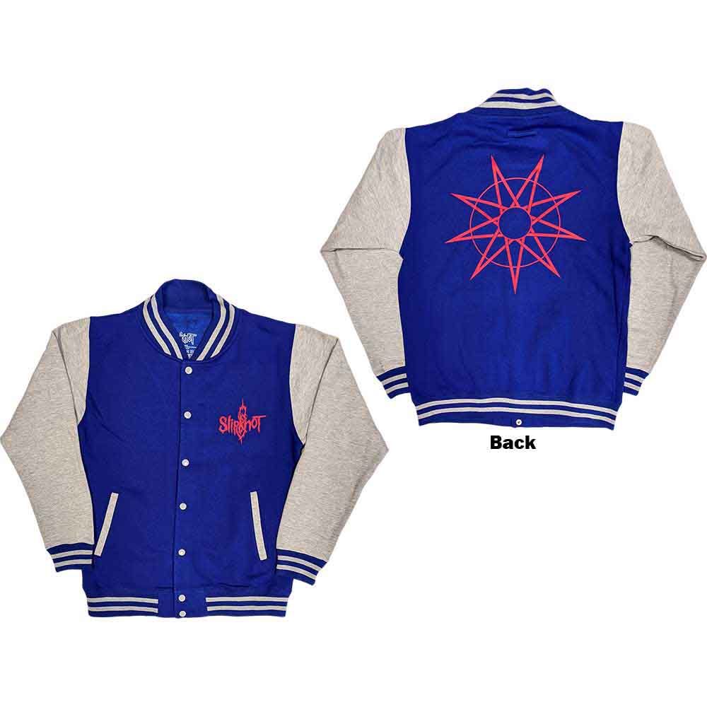 Slipknot Unisex Varsity Jacket: 9 Point Star (Blue & Grey) (Back Print)