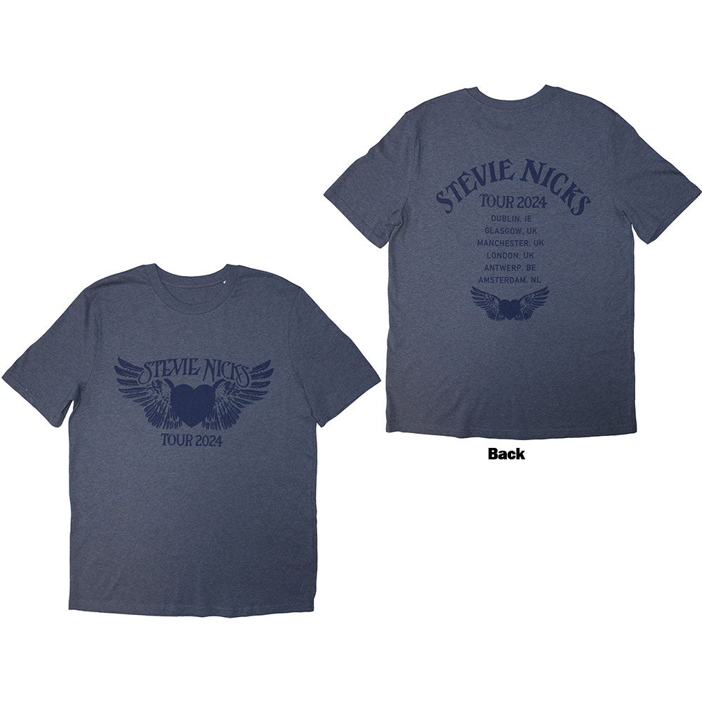 Stevie Nicks Unisex T-Shirt: Tour '24 Winged Heart (Navy Blue) (Back Print & Ex-Tour)