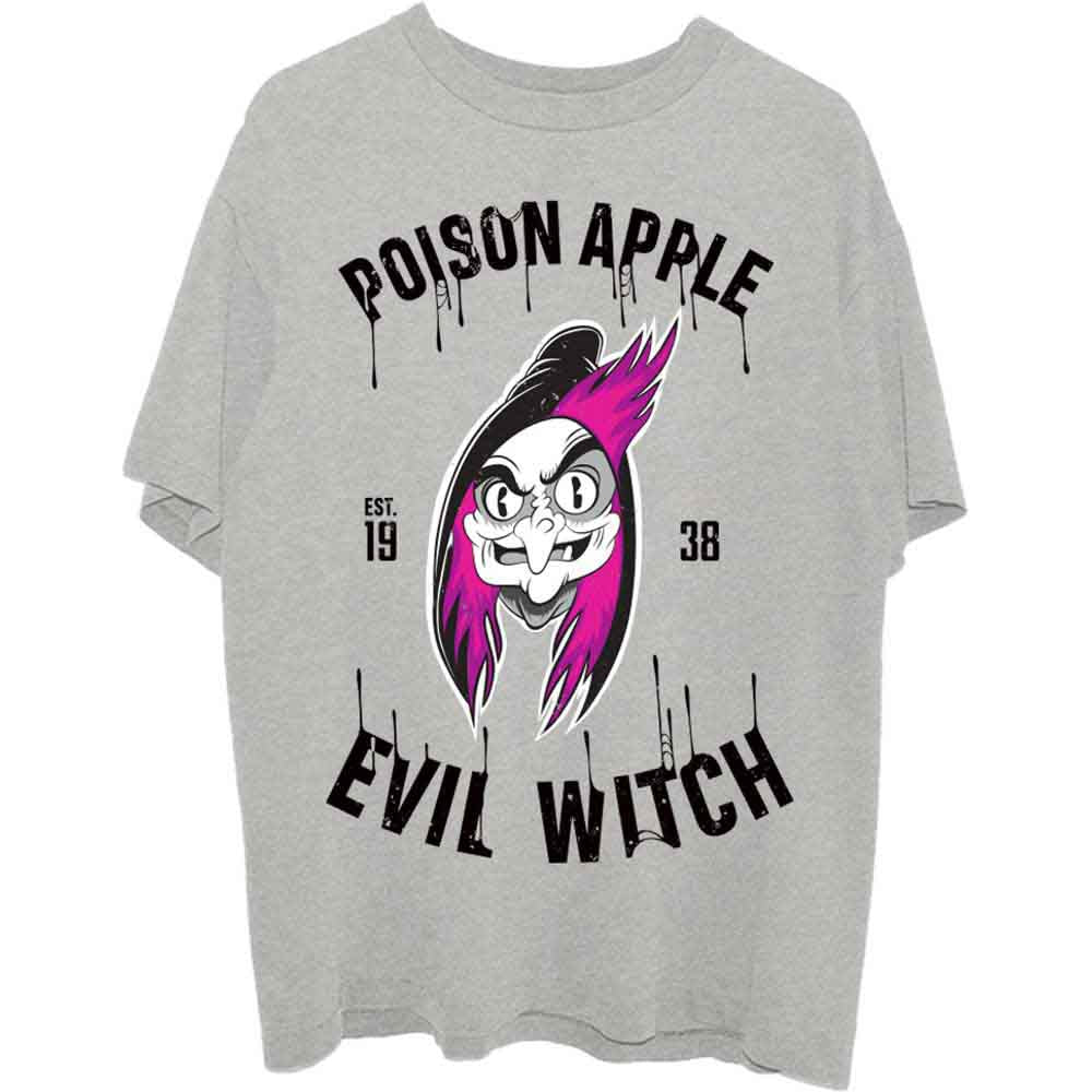 Disney Unisex T-Shirt: Snow White Evil Witch Poison Apple (Grey)