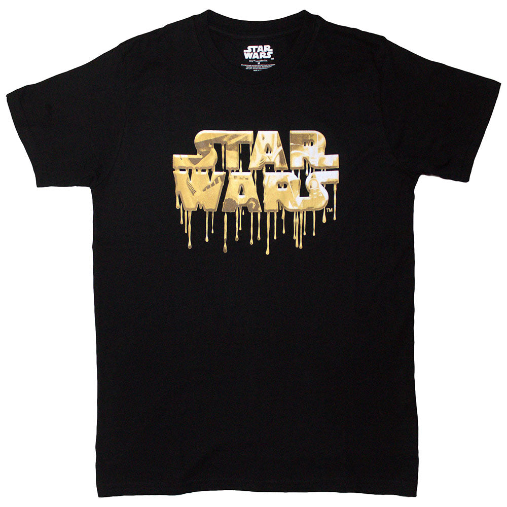 Star Wars Unisex T-Shirt: Gold Drip Logo (Black)