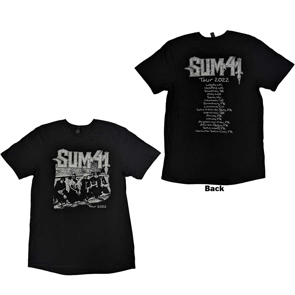 Sum 41 Unisex T-Shirt: Band Photo European Tour 2022 (Black) (Back Print & Ex-Tour) (Small)