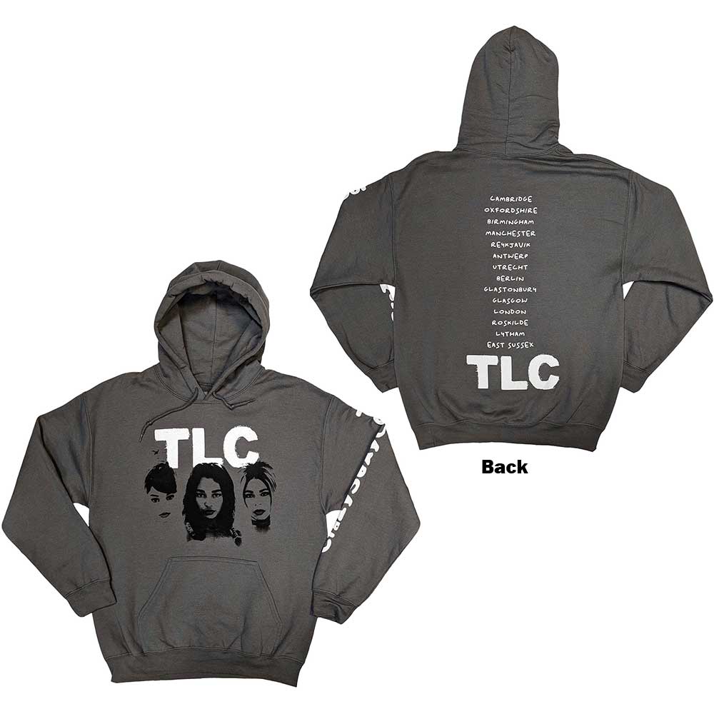 TLC Unisex Pullover Hoodie: CrazySexyCool Album European Tour 2022 (Charcoal Grey) (Back Print & Ex-Tour)