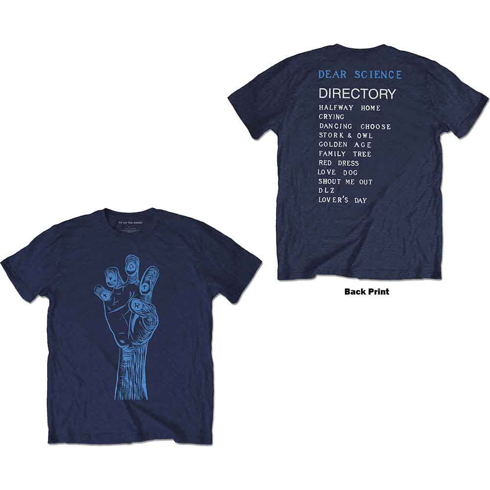 TV On The Radio Unisex T-Shirt: Brushstroke Hand (Navy Blue) (Back Print)