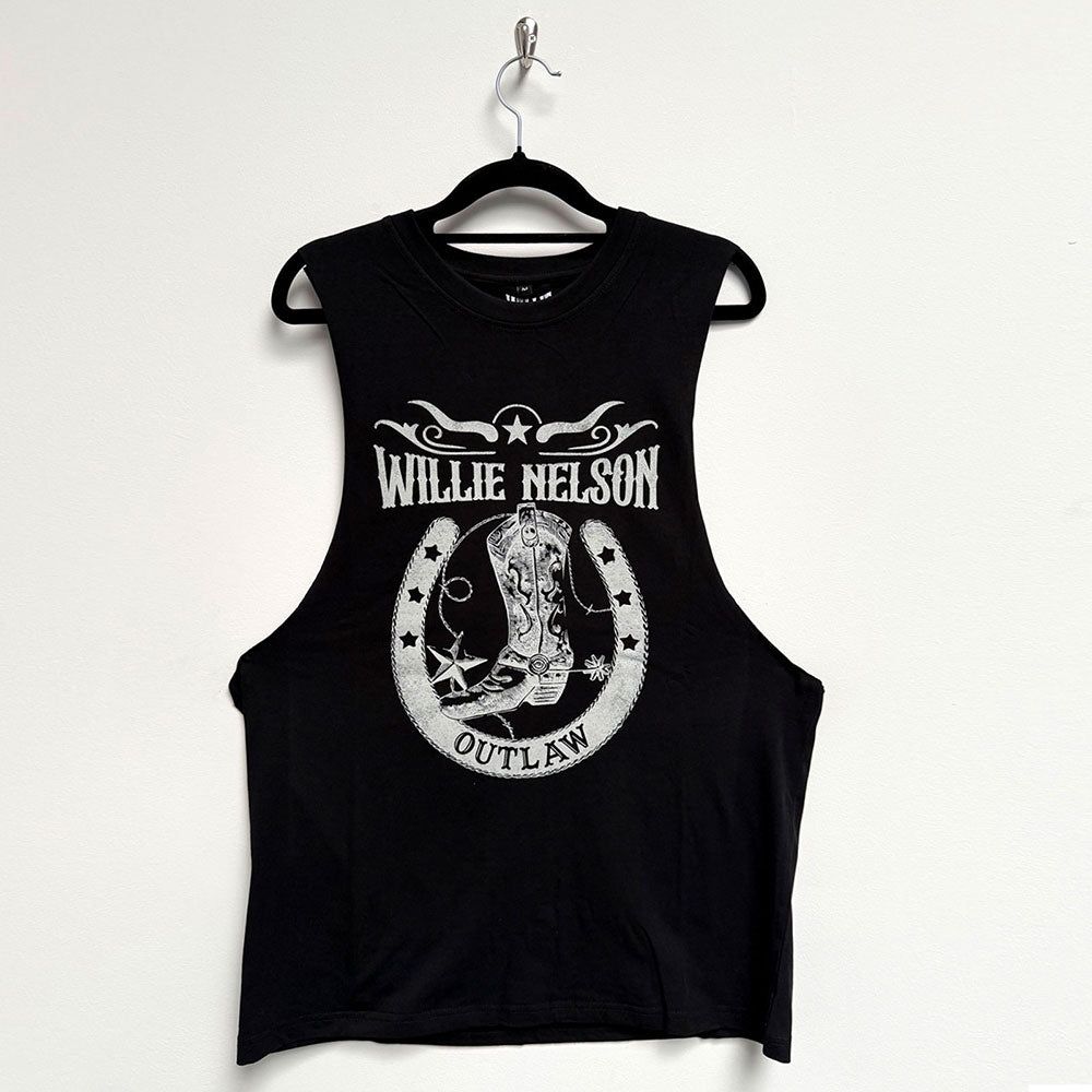 Willie Nelson Unisex Vest T-Shirt: Outlaw (Black)