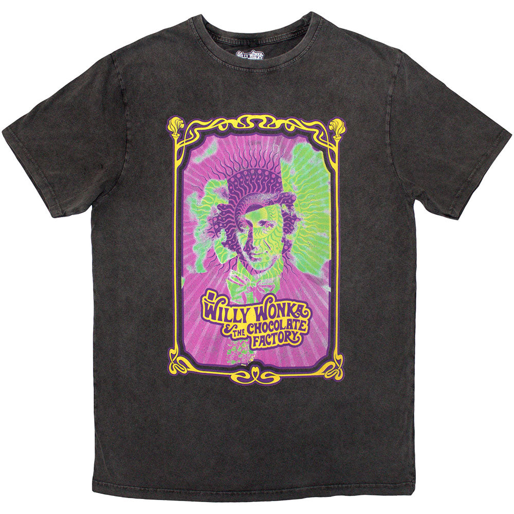 Willy Wonka Unisex Stone Wash T-Shirt: Psych Poster (Charcoal Grey)