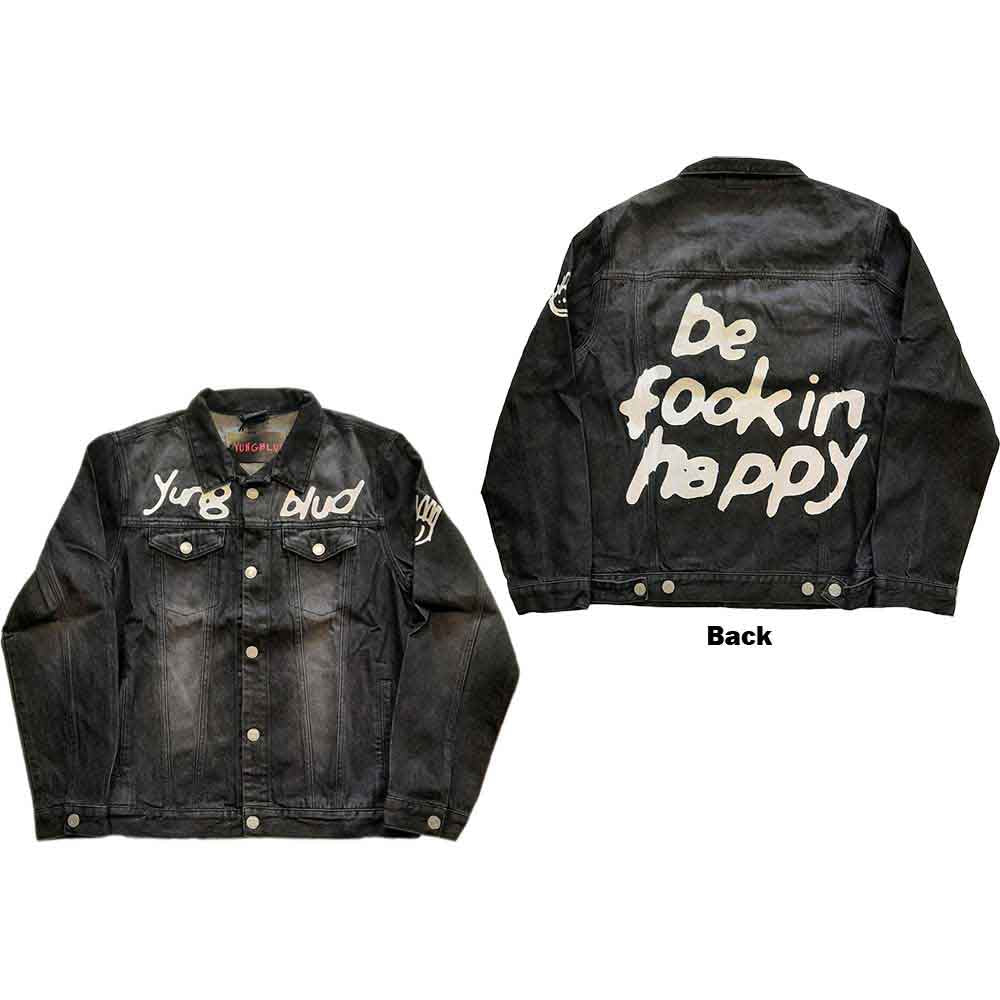 Yungblud Unisex Denim Jacket: Be Fooking Happy (Black Denim) (Back & Sleeve Print)