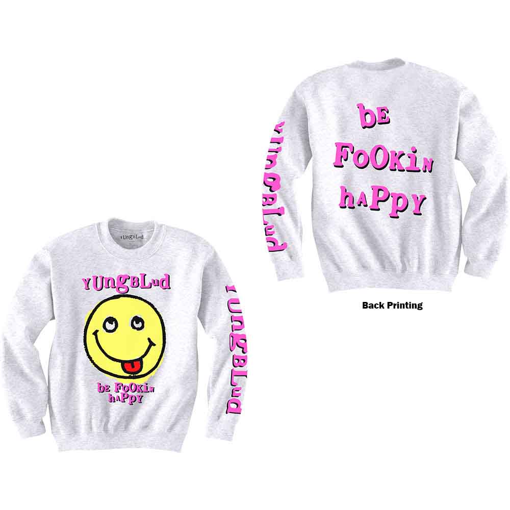 Yungblud Unisex Sweatshirt: Raver Smile (White) (Back & Sleeve Print)