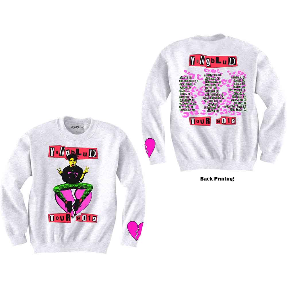 Yungblud Unisex Sweatshirt: Tour (White) (Back & Sleeve Print)