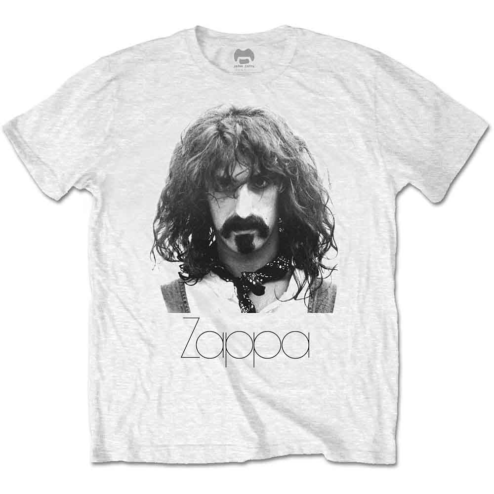 Frank Zappa Unisex T-Shirt: Thin Logo Portrait (White)