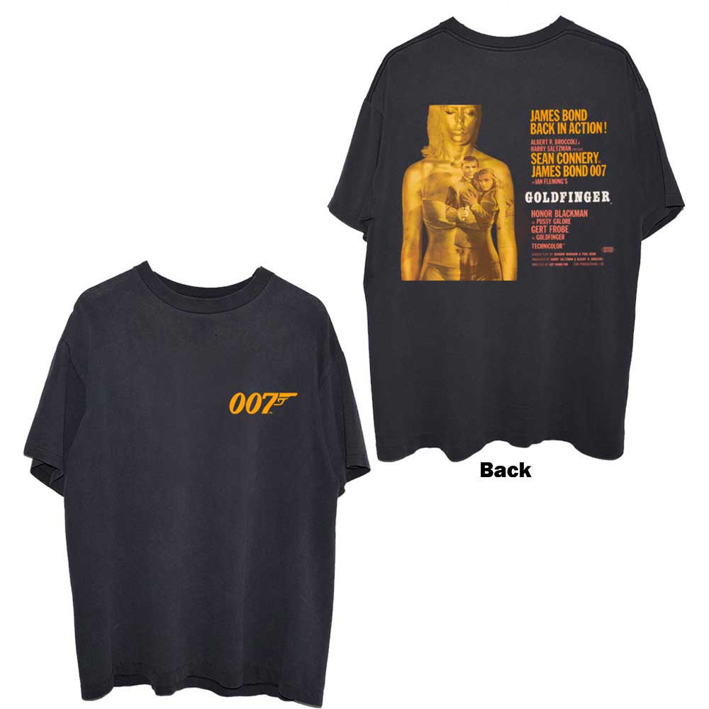 James Bond 007 Unisex T-Shirt: Goldfinger Movie Poster (Black) (Back Print)