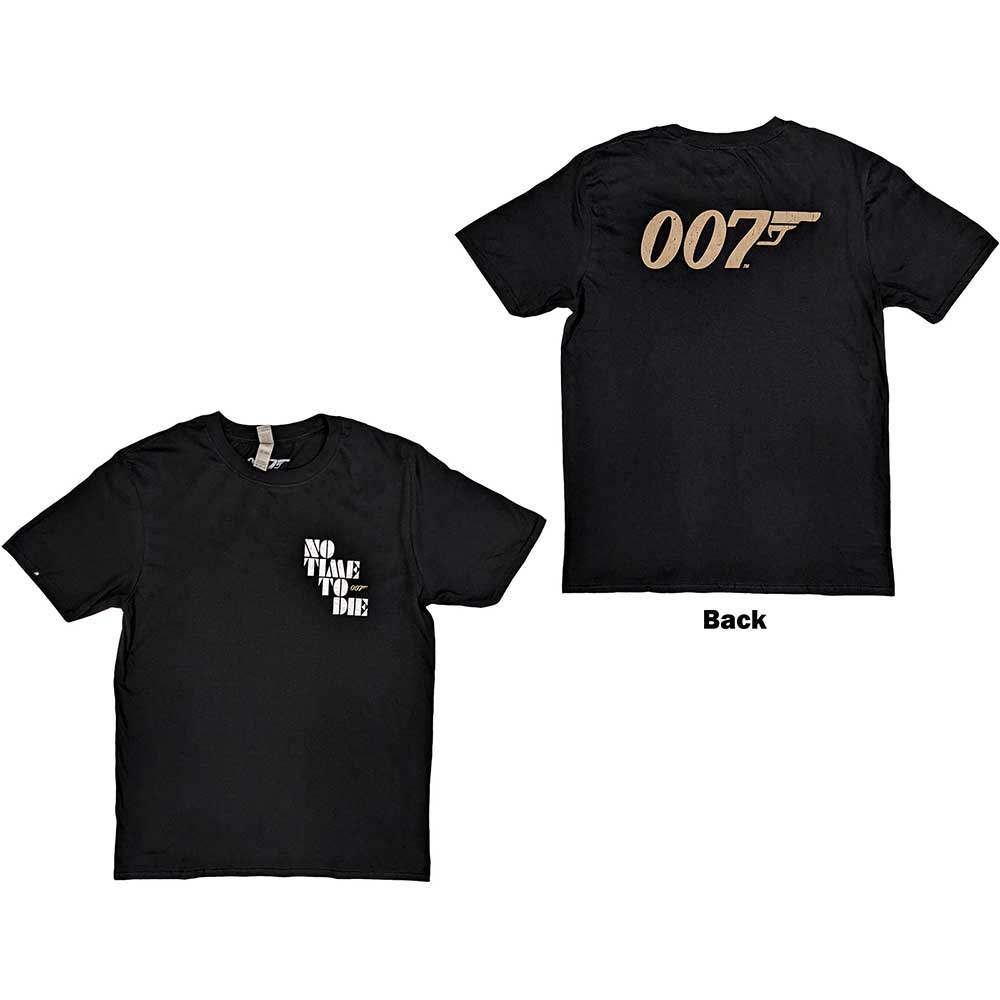 James Bond 007 Unisex T-Shirt: No Time To Die & Logo (Black) (Back Print)