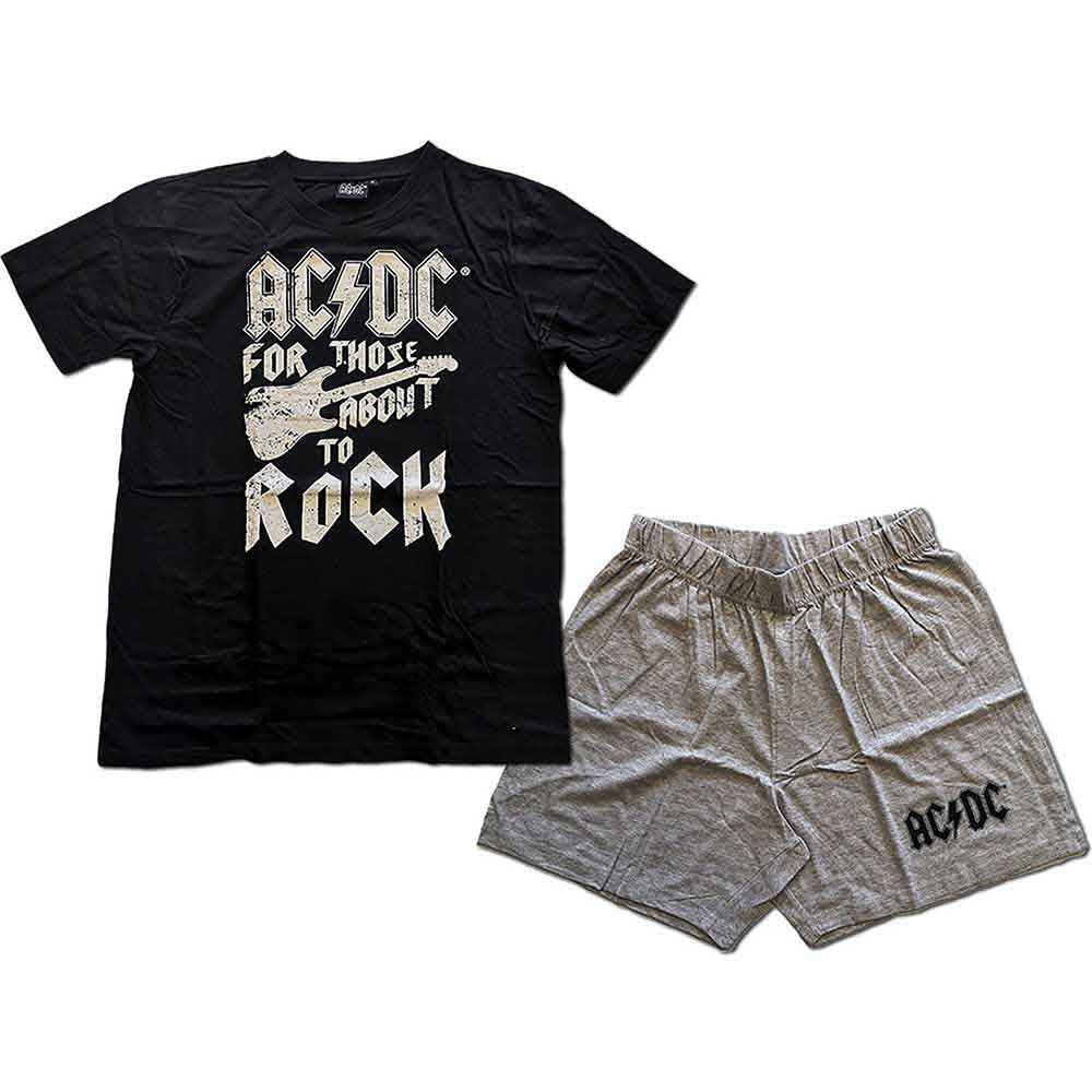 AC/DC Unisex Summer Pyjamas: FTATR Guitar (Black And Grey)