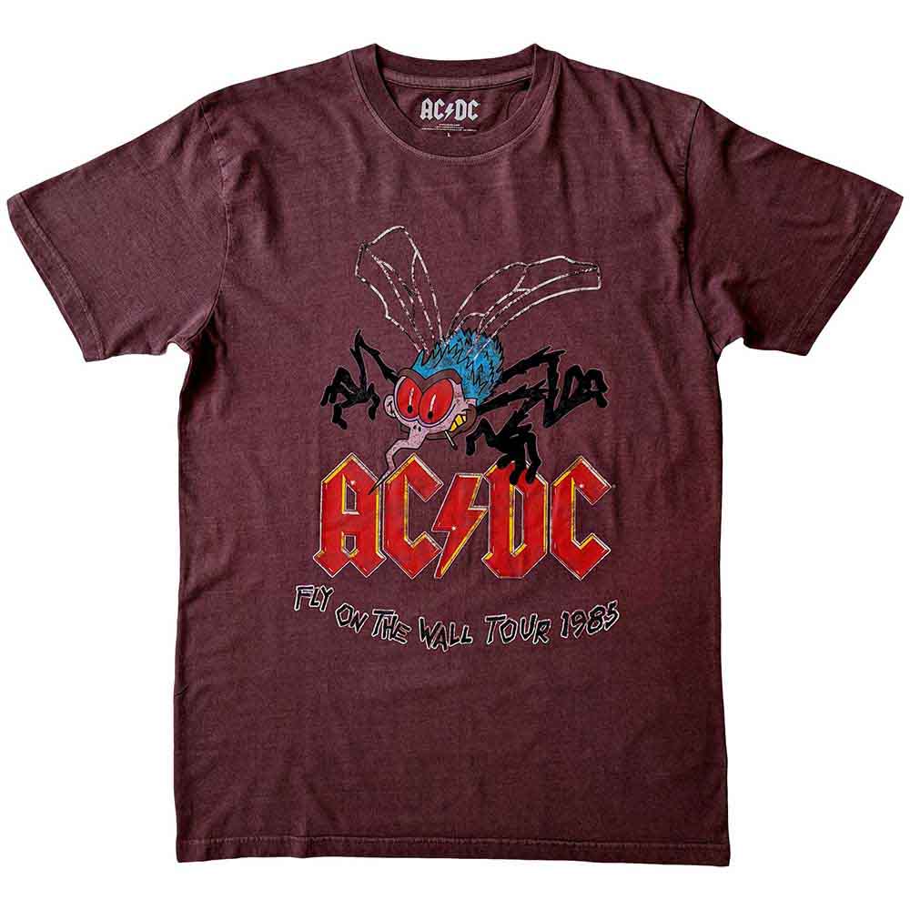 AC/DC Unisex T-Shirt: Fly On The Wall Tour (Maroon Red)