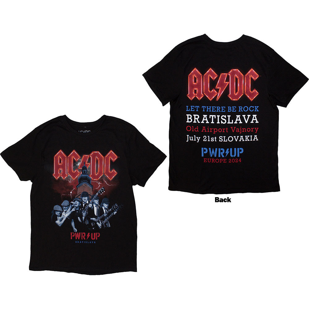 AC/DC Unisex T-Shirt: PWR-UP Bratislava '24 (Black) (Back Print & Ex-Tour) (Small)