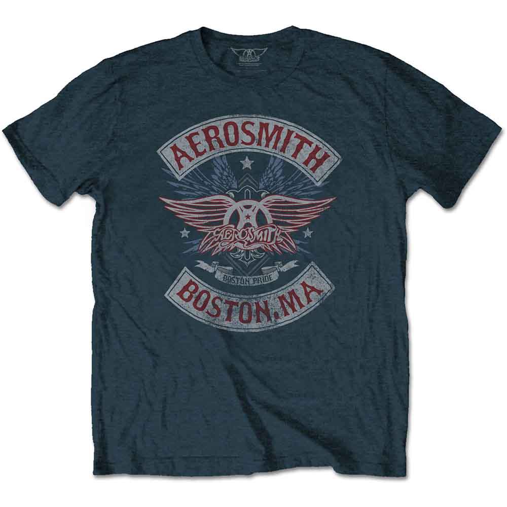 Aerosmith Unisex T-Shirt: Boston Pride (Denim Blue)