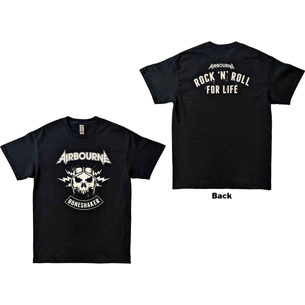 Airbourne Unisex T-Shirt: R 'n' R Boneshaker (Black) (Back Print)