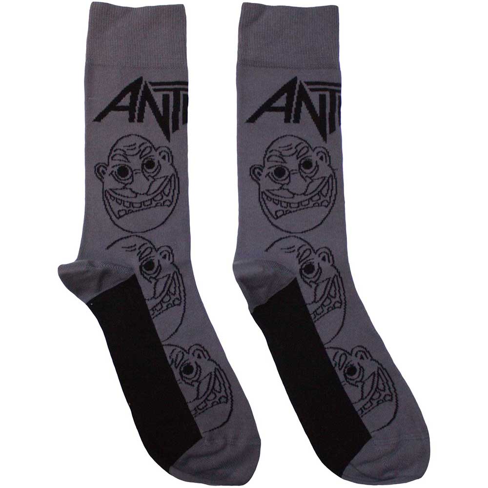 Anthrax Unisex Ankle Socks: Faces Pattern Mono (Charcoal Grey) (UK Size 7 - 11)