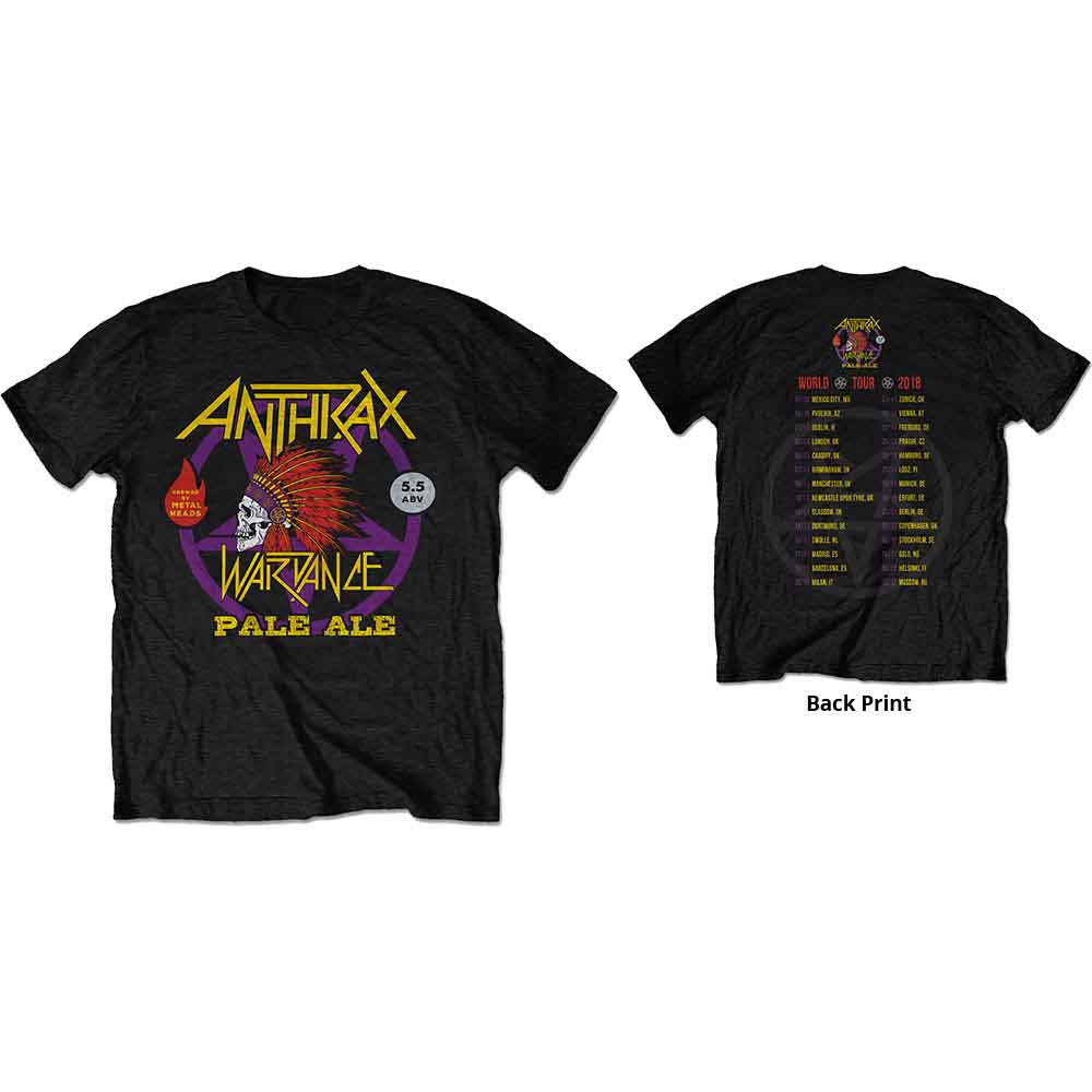 Anthrax Unisex T-Shirt: War Dance Paul Ale World Tour 2018 (Black) (Back Print & Ex-Tour)