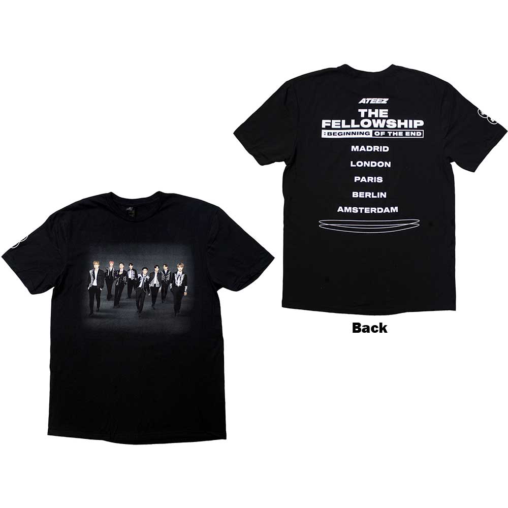 ATEEZ Unisex T-Shirt: Fellowship Tour Euro Photo (Black) (Back Print & Ex-Tour)