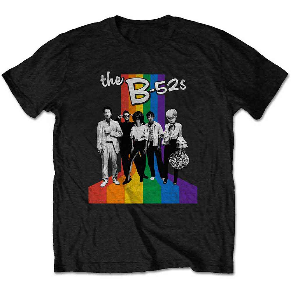 B52s Unisex T-Shirt: Rainbow Stripes (Black)