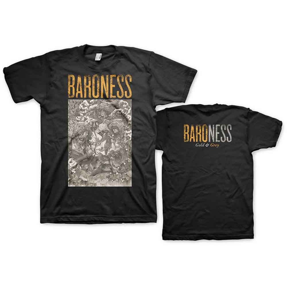 Baroness Unisex T-Shirt: Gold & Grey (Black) (Back Print)