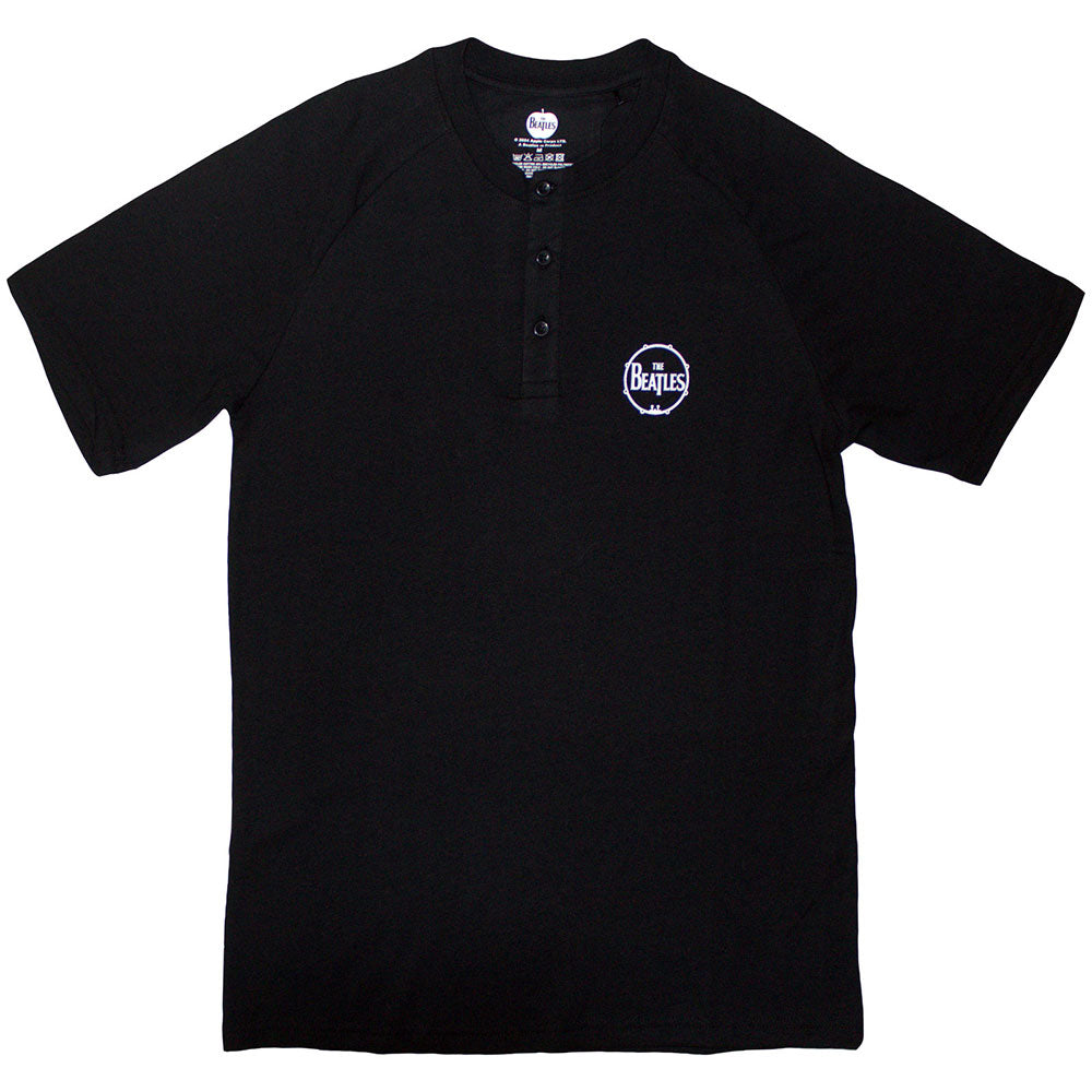 The Beatles Unisex Raglan T-Shirt: Mini Drum Logo (Black) (3 Button Collar)