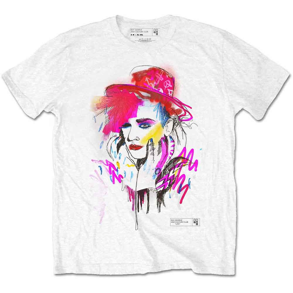 Boy George & Culture Club Unisex T-Shirt: Drawn Portrait (White)