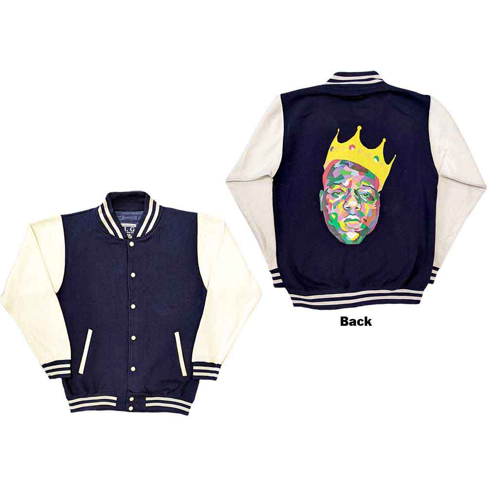 Biggie Smalls Unisex Varsity Jacket: Crown (Navy Blue & White) (Back Print)