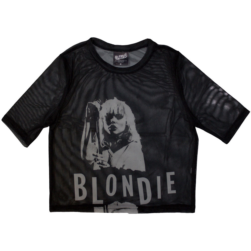 Blondie Ladies Crop Top: Mic Stand (Black) (Mesh)