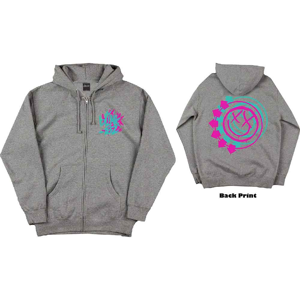 Blink-182 Unisex Zipped Hoodie: Double Six Arrow Smile (Grey) (Back Print)