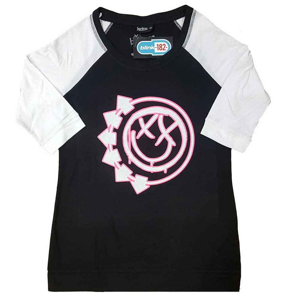 Blink-182 Ladies Raglan T-Shirt: Six Arrow Smile (Black & White)