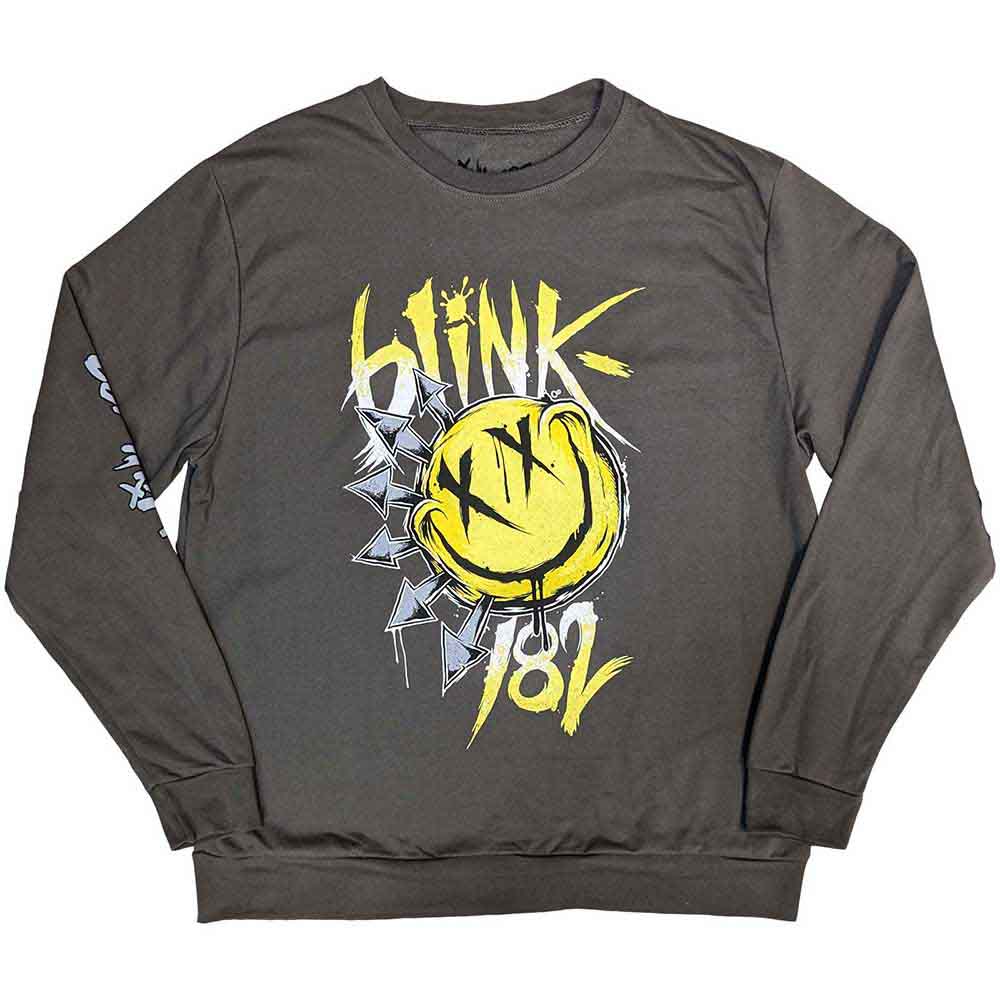 Blink-182 Unisex Sweatshirt: Big Smile (Charcoal Grey) (Sleeve Print)