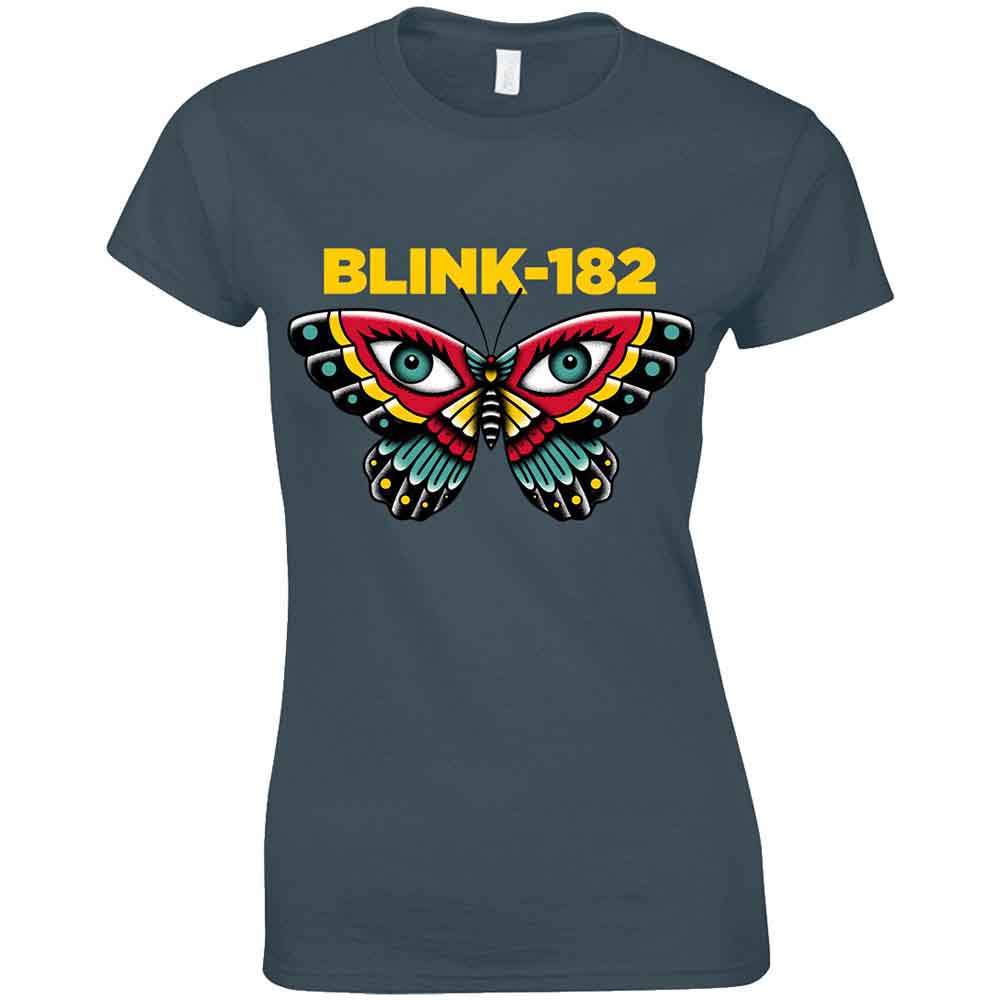 Blink-182 Ladies T-Shirt: Butterfly (Heather Navy)