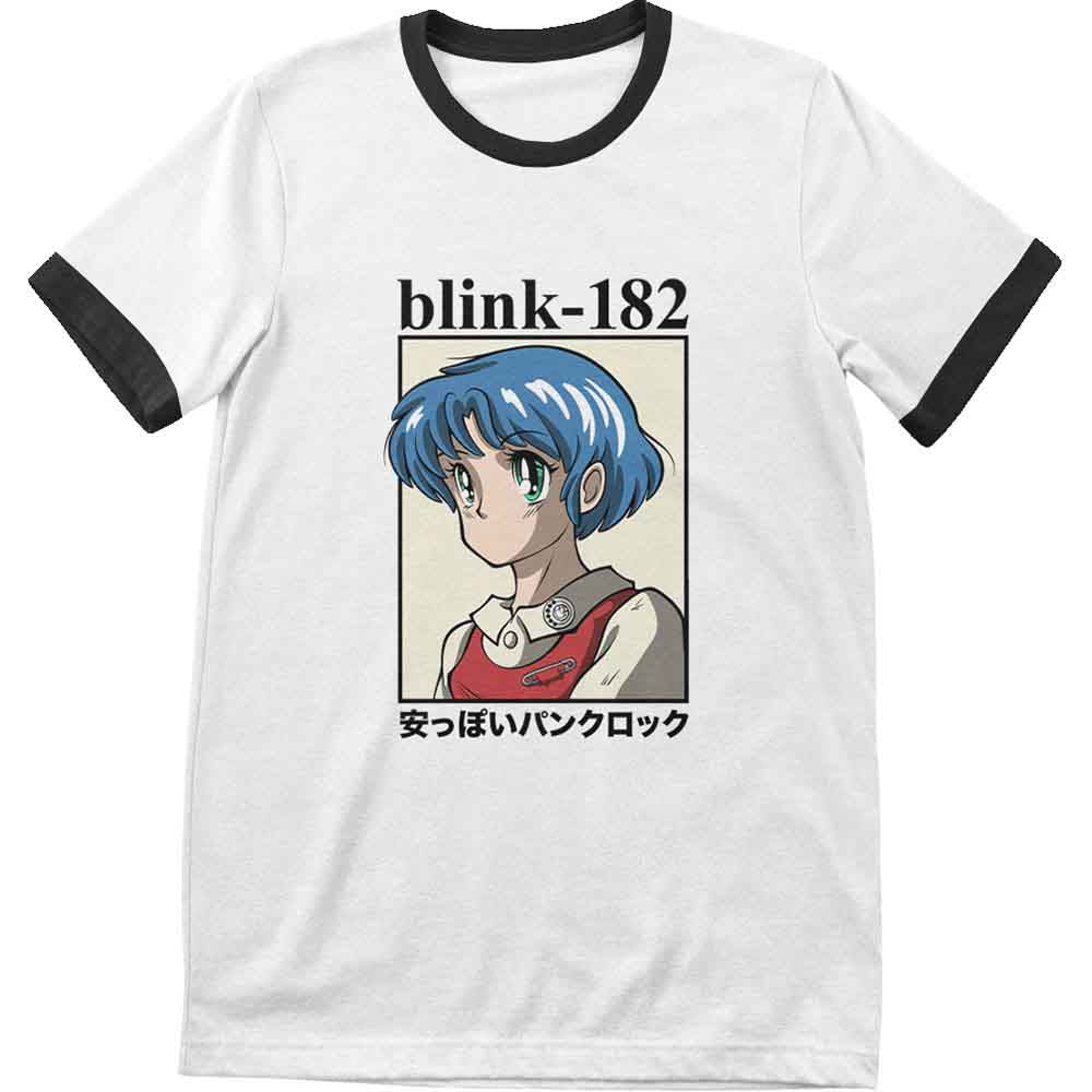 Blink-182 Unisex Ringer T-Shirt: Anime (Black & White)