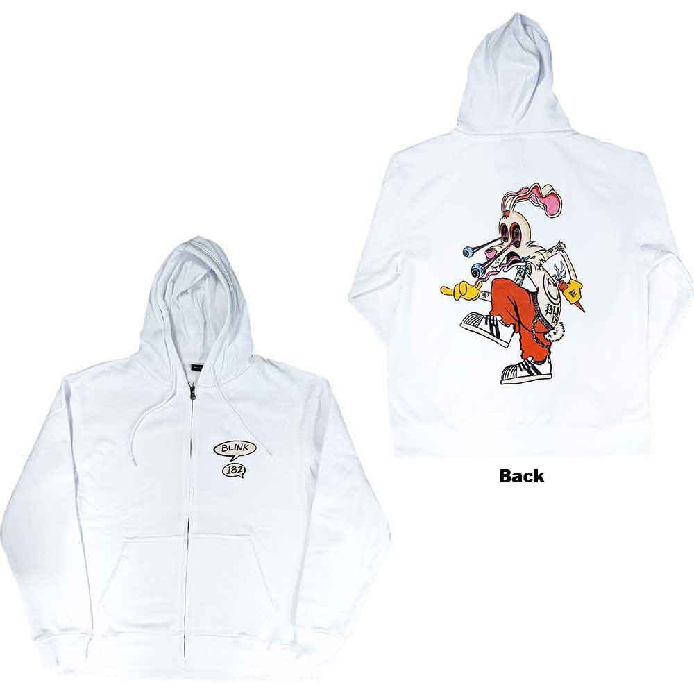 Blink-182 Unisex Zipped Hoodie: Roger Rabbit (White) (Back Print)