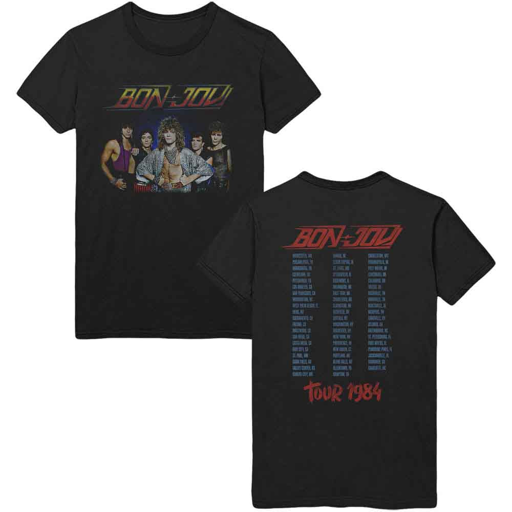 Bon Jovi Unisex T-Shirt: Tour '84 (Black) (Back Print)