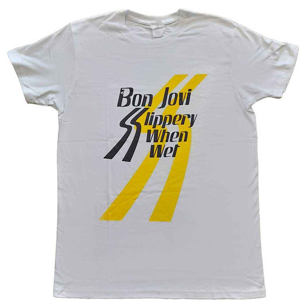 Bon Jovi Unisex T-Shirt: Slippery When Wet (White)