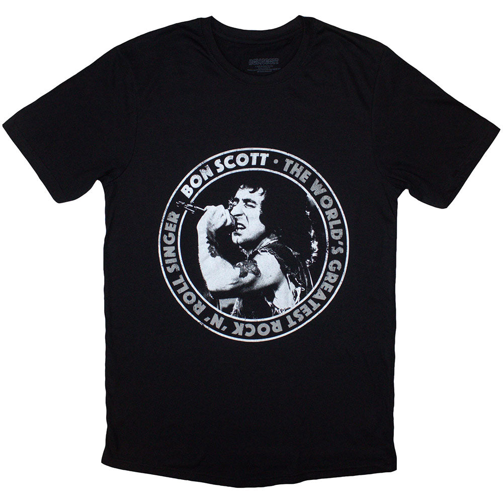 Bon Scott Unisex T-Shirt: World's Greatest RnR Singer (Black) (Small)