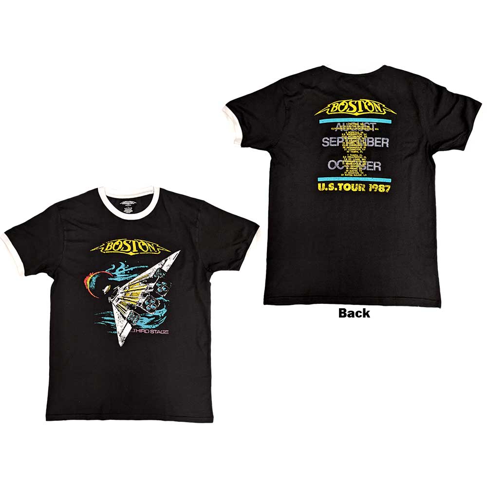 Boston Unisex Ringer T-Shirt: US Tour '87 (Black & White) (Back Print)