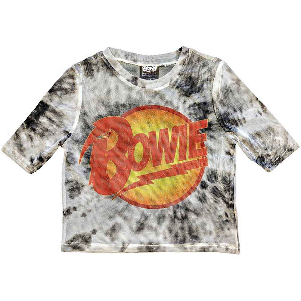 David Bowie Ladies Crop Top: Diamond Dogs Logo (White) (Mesh)