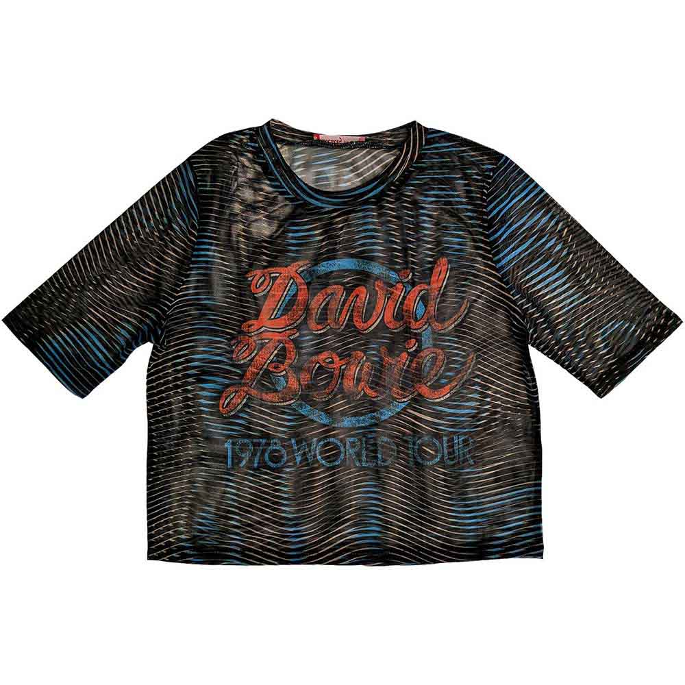 David Bowie Ladies Crop Top: 1978 World Tour (Black) (Mesh)