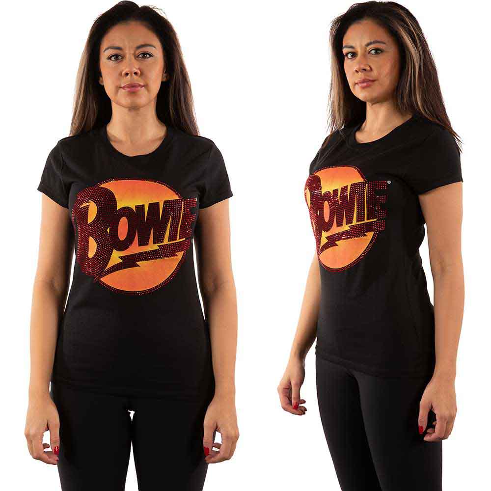 David Bowie Ladies T-Shirt: Diamond Dogs Logo (Black) (Embellished)