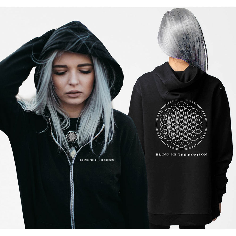 Flower of Life Back Print Ladies Zipped Hoodie Bring Me The